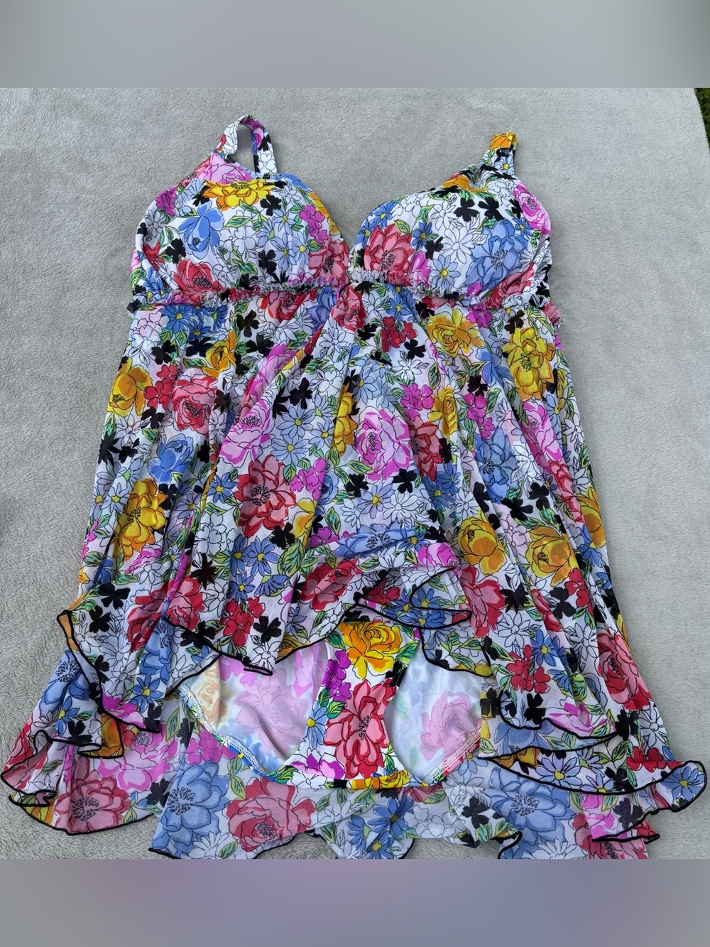 Fit 4 U 22W V-Neck Romper Swimsuit Ruffle Style Coverup Floral Good Preowned